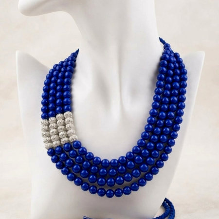 Handcrafted Jewelry Blue Beaded Silver Layer Necklace